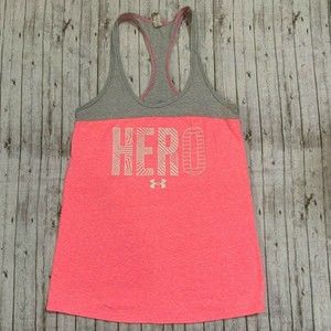 Under Armour Hero Womens Tank Top Shirt Cami Pink Gray Heatgear XS Semi Fitted